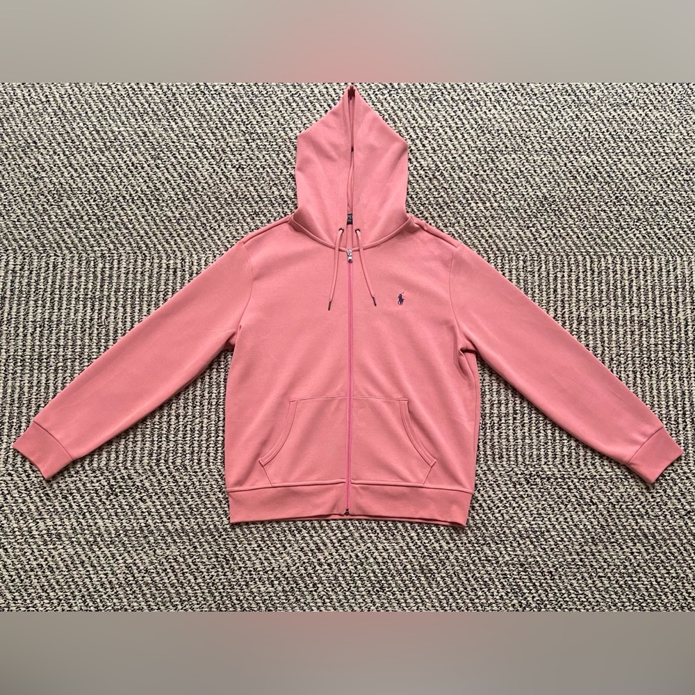 Polo By Ralph Lauren Men's Salmon Pink Solid Double Knit Full Zip Hoodie